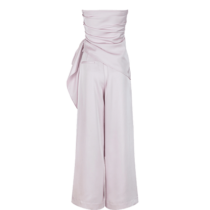 Set atasan tanpa tali satin warna pepejal yang cantik dan mewah + seluar elegan