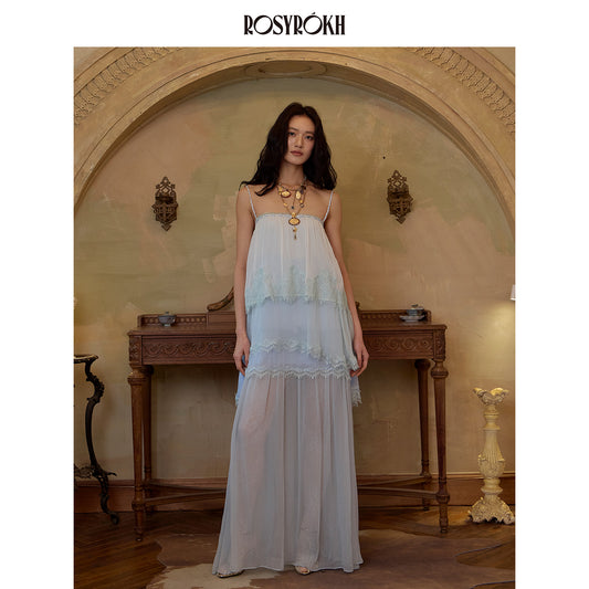 Tiered Gradient Lace-Patchwork Dress