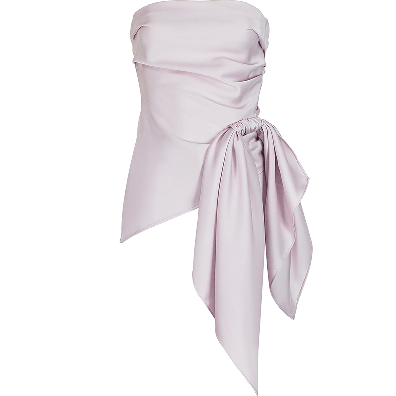 Set atasan tanpa tali satin warna pepejal yang cantik dan mewah + seluar elegan