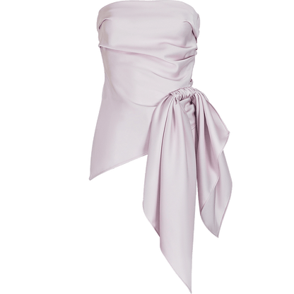 Set atasan tanpa tali satin warna pepejal yang cantik dan mewah + seluar elegan