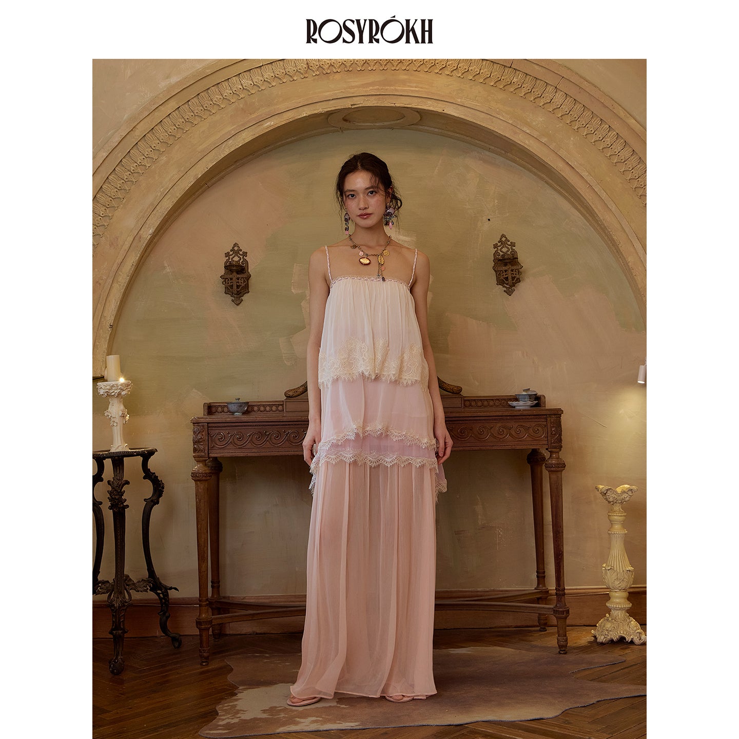 Tiered Gradient Lace-Patchwork Dress