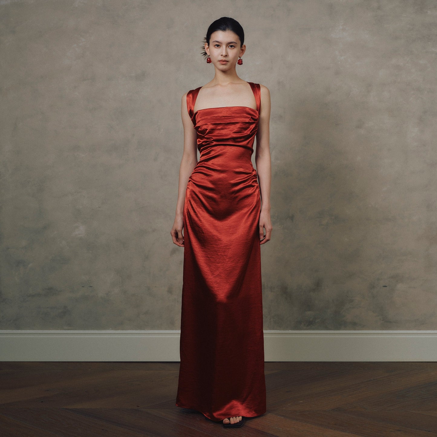 Satin back crisscross strap resort maxi dress